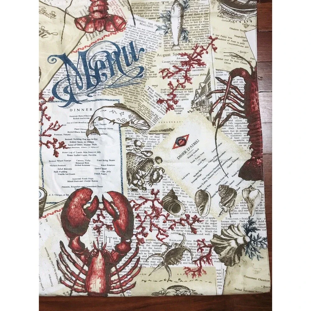 Pottery Barn Lobster Print Menu Seafood Table Runner Beach House Decor 24